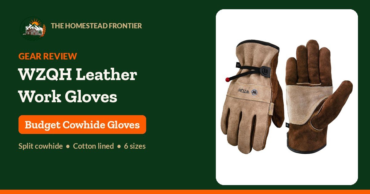 WZQH split cowhide leather work gloves with drawstring wrist - The Homestead Frontier
